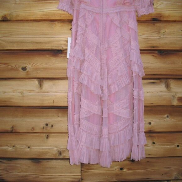 MAC DUGGAL 8058 Pink High Neck Micro Ruffle Tiered Midi Dress - Picture 15 of 16